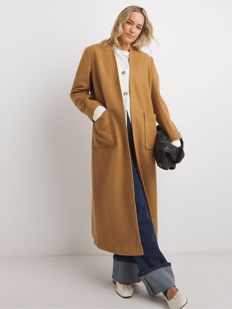 JD Williams Natural Collarless Longline Coat - Image 1 of 4