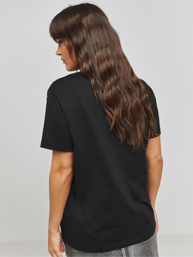 Simply Be Black Embellished 100% Cotton T-Shirt - Image 2 of 4