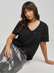 Simply Be Black Embellished 100% Cotton T-Shirt - Image 3 of 4