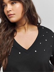 Simply Be Black Embellished 100% Cotton T-Shirt - Image 4 of 4