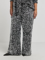 Simply Be Black Velvet Sequin Wide Leg Trousers - Image 3 of 4