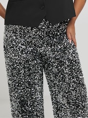 Simply Be Black Velvet Sequin Wide Leg Trousers - Image 4 of 4