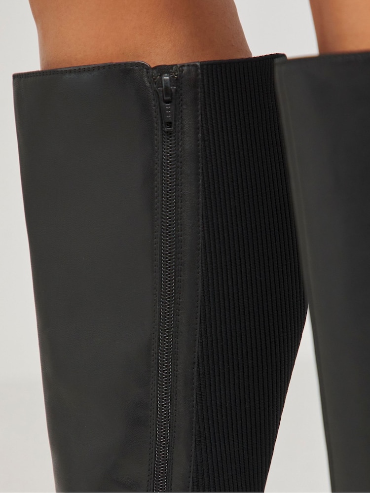 Simply Be Black Wide Fit Back Stretch Panel Chunky Flat Knee High Boots In Wide Fit Standard Calf - Image 3 of 4