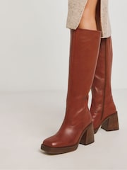 Simply Be Natural Standard/Wide Fit Platform Classic Knee High Leather Boots In Wide Fit - Image 1 of 4