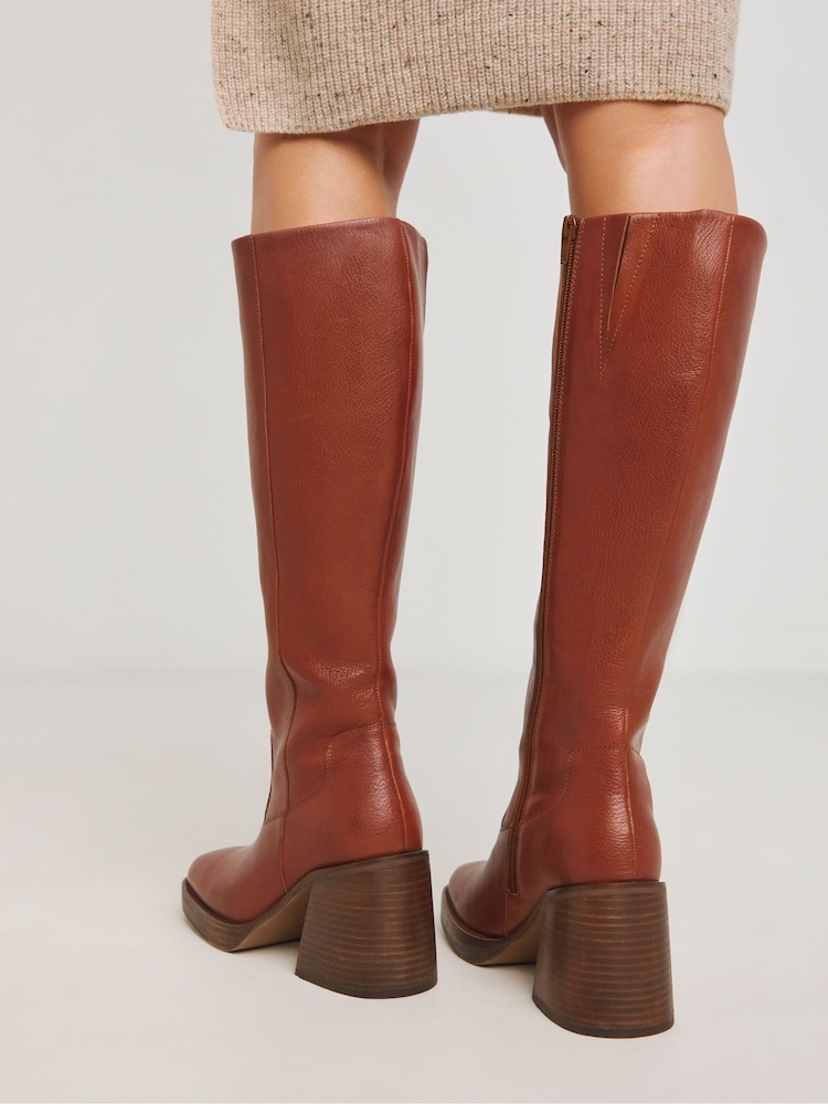 Simply Be Natural Standard/Wide Fit Platform Classic Knee High Leather Boots In Wide Fit - Image 2 of 4