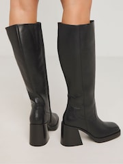 Simply Be Black Platform Classic Knee High Leather Boots In Wide Fit - Image 2 of 4