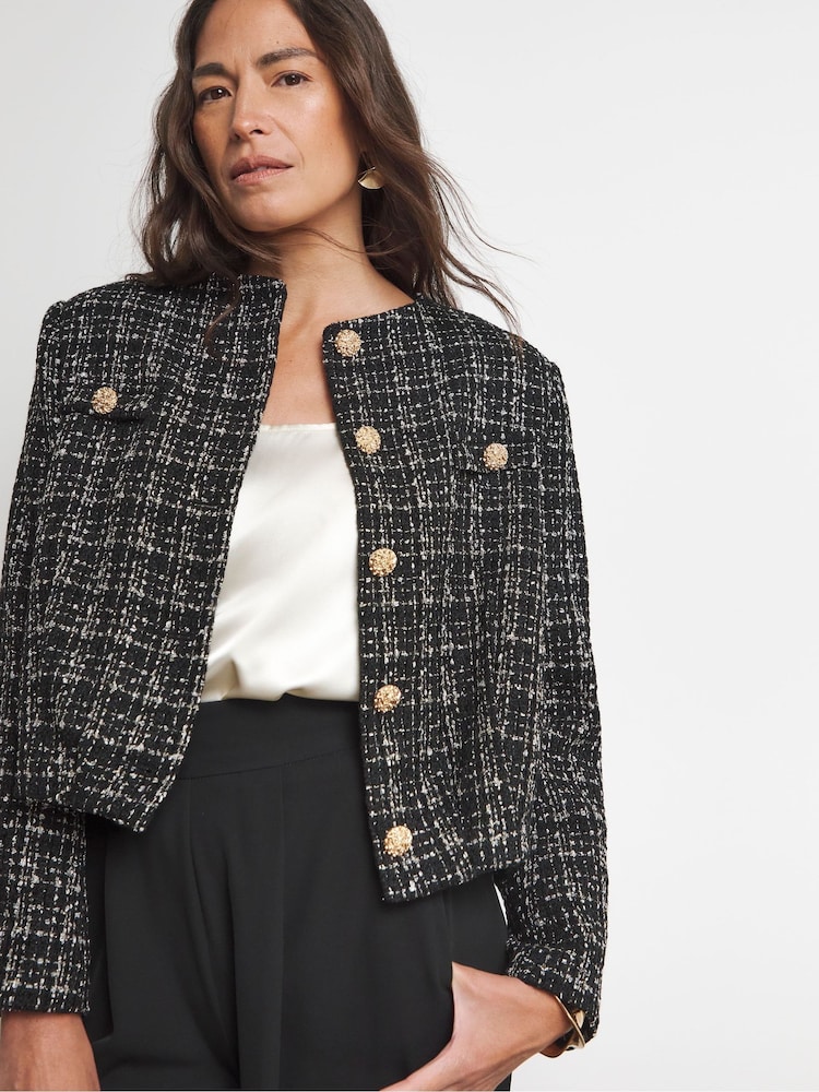 Joanna Hope Boucle Bomber Black Jacket - Image 1 of 4