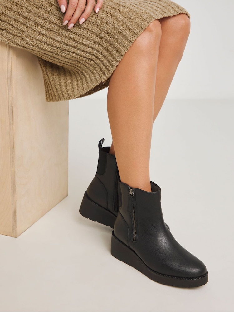 Simply Be Black Zip Detail Wedge Ankle Boots In Wide Fit - Image 1 of 4