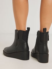 Simply Be Black Zip Detail Wedge Ankle Boots In Wide Fit - Image 4 of 4