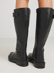 Simply Be Black Extra Wide Fit Casual Double Buckle Detail Knee High Boots In Wide Fit Curvy Calf - Image 2 of 4