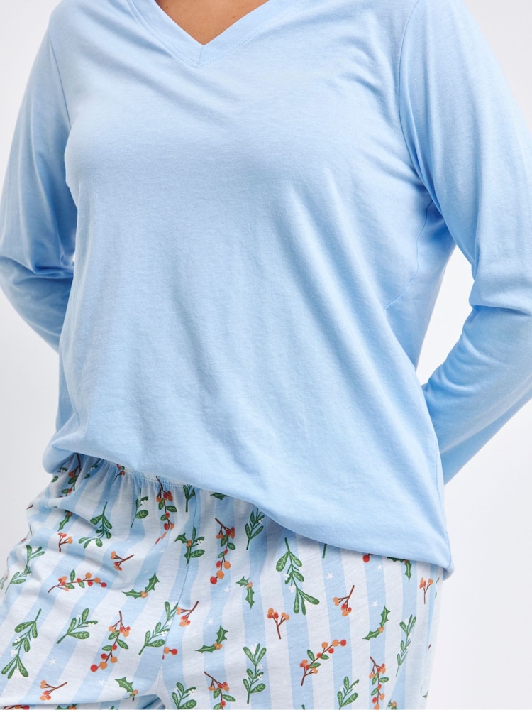 Simply Be Blue Pretty Secrets Value Long Sleeve Pyjamas Set 2 Pack - Image 4 of 4