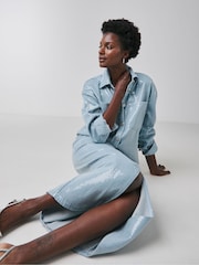 JD Williams Blue Clear Sequin Denim Shirt - Image 3 of 4