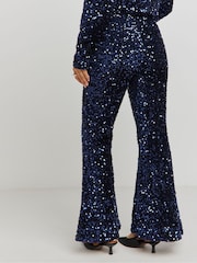 Simply Be Navy Velvet Sequin Flared Trousers - Image 2 of 4
