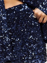 Simply Be Navy Velvet Sequin Flared Trousers - Image 4 of 4