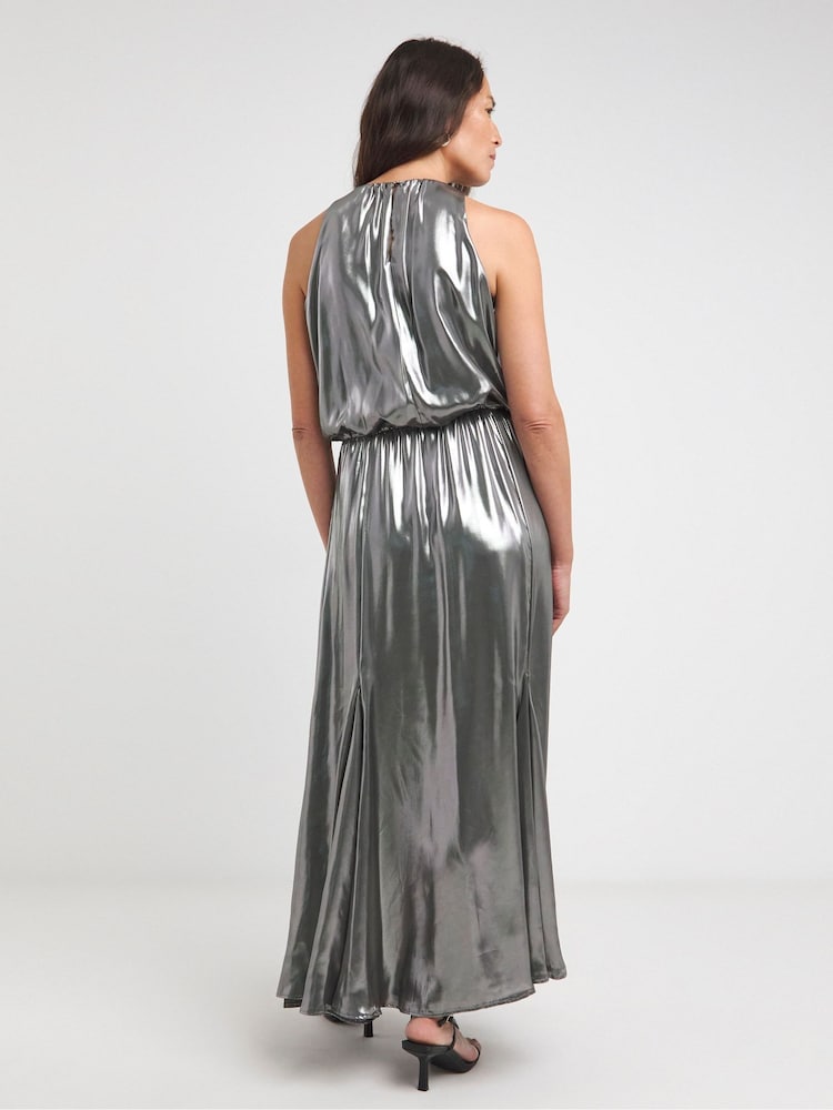 JD Williams Silver Liquid Sleeveless Godet Maxi Dress - Image 2 of 4