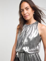 JD Williams Silver Liquid Sleeveless Godet Maxi Dress - Image 3 of 4