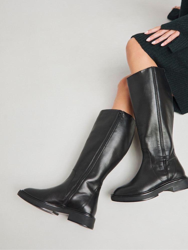 Simply Be Knee High Flat Stretch Seam Detail Boots In Extra Wide Fit - Image 1 of 4