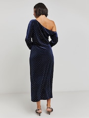 Simply Be Blue Velour Hotfix Draped Midaxi Dress - Image 2 of 4