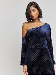 Simply Be Blue Velour Hotfix Draped Midaxi Dress - Image 3 of 4