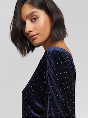 Simply Be Blue Velour Hotfix Draped Midaxi Dress - Image 4 of 4