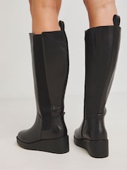 JD Williams Black Wedge Knee High Leather Chelsea Boots in Wide Fit - Image 2 of 4