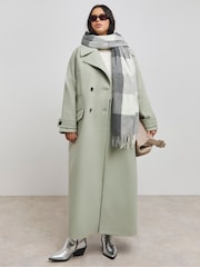 Simply Be Sage Green Double Breasted Faux Wool Maxi Coat - Image 1 of 4