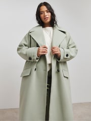 Simply Be Sage Green Double Breasted Faux Wool Maxi Coat - Image 3 of 4