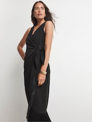 Joanna Hope Wrap Black Dress With Fringing - Image 3 of 4