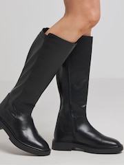 Simply Be Black Curvy Plus Calf Black Wide Fit Stretch Back Panel Knee High Boots in Super Curvy Calf' - Image 3 of 4