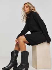 Simply Be Black Roll Neck Mini Dress - Image 1 of 4