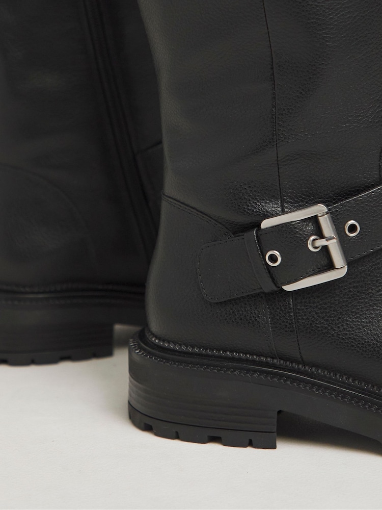 Simply Be Black Curvy Calf Casual Double Buckle Detail Knee High Boots In Wide Fit Curvy Calf - Image 4 of 4