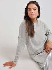 Simply Be Grey Rib Crew Neck Jumper - Image 1 of 4