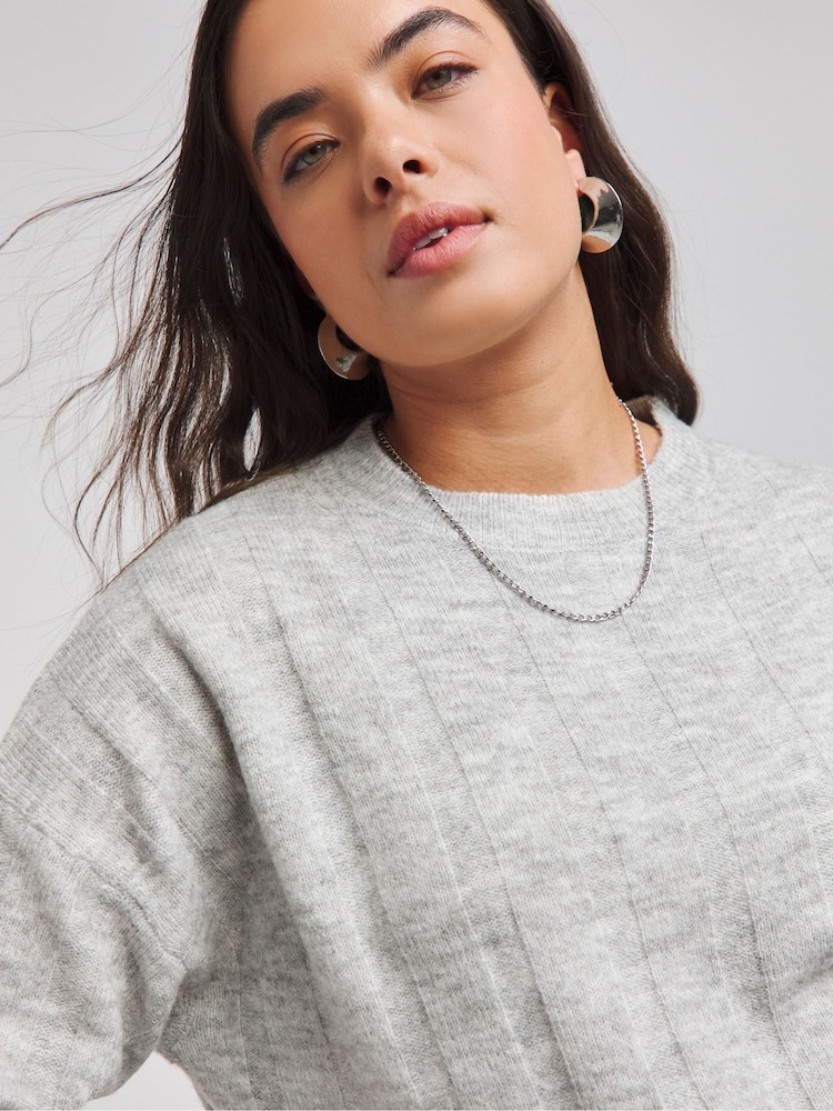 Simply Be Grey Rib Crew Neck Jumper - Image 4 of 4