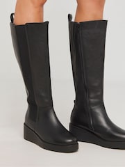 JD Williams Black Wedge Knee High Leather Chelsea Boots in Extra Wide Fit - Image 3 of 4