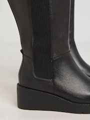 JD Williams Black Wedge Knee High Leather Chelsea Boots in Extra Wide Fit - Image 4 of 4