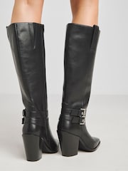 Simply Be Black Western Knee High Heeled Boots In Wide Fit - Image 2 of 4