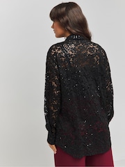 Simply Be Black Sequin Lace Shirt - Image 2 of 4