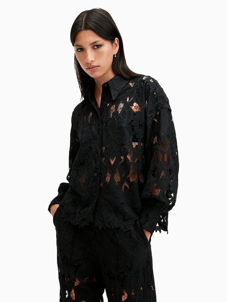 AllSaints Black Charli Long Sleeve Shirt - Image 1 of 9