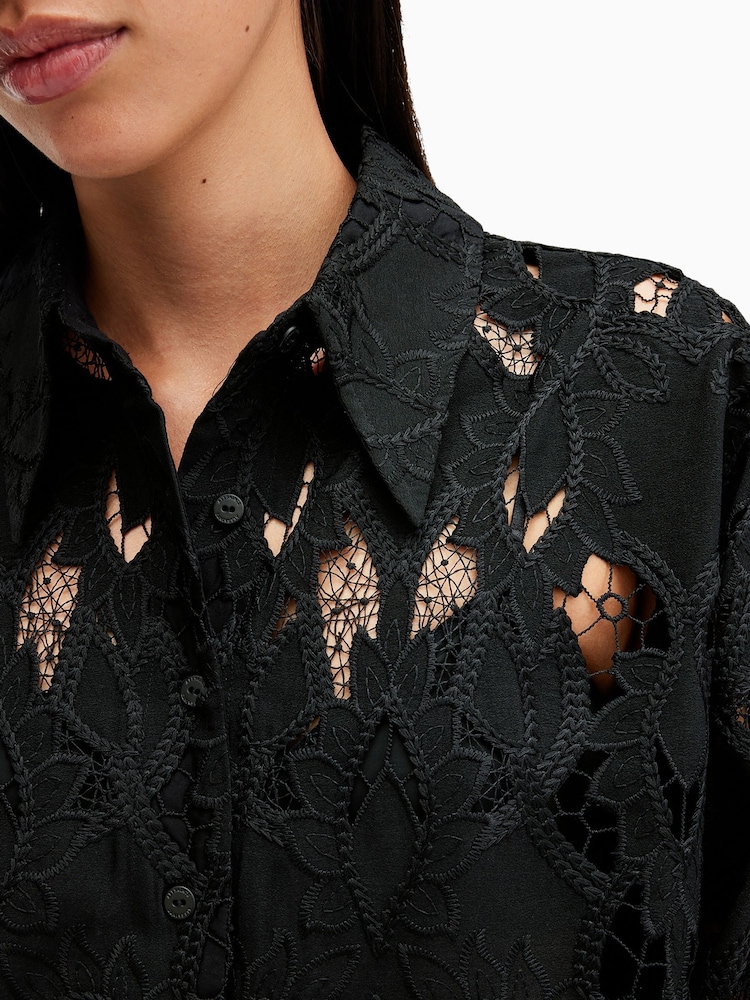 AllSaints Black Charli Long Sleeve Shirt - Image 2 of 9