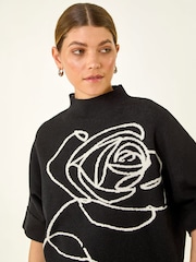 Roman Black Rose Motif High Neck Knit Jumper - Image 1 of 4