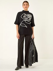 Roman Black Rose Motif High Neck Knit Jumper - Image 2 of 4