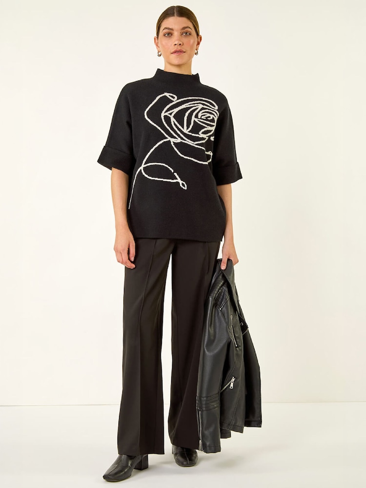 Roman Black Rose Motif High Neck Knit Jumper - Image 2 of 4