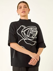 Roman Black Rose Motif High Neck Knit Jumper - Image 4 of 4