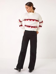 Roman White Stripe Heart Cowl Neck Knit Jumper - Image 2 of 4