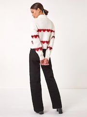 Roman White Stripe Heart Cowl Neck Knit Jumper - Image 3 of 4