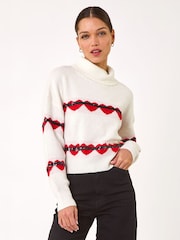 Roman White Stripe Heart Cowl Neck Knit Jumper - Image 4 of 4