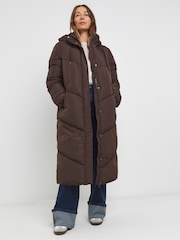 JD Williams Chocolate Longline Padded Chocolate Duvet Coat - Image 1 of 4