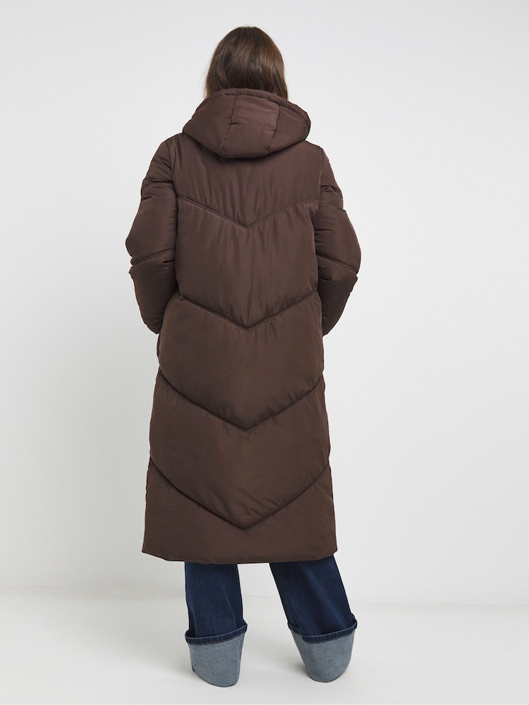 JD Williams Chocolate Longline Padded Chocolate Duvet Coat - Image 2 of 4