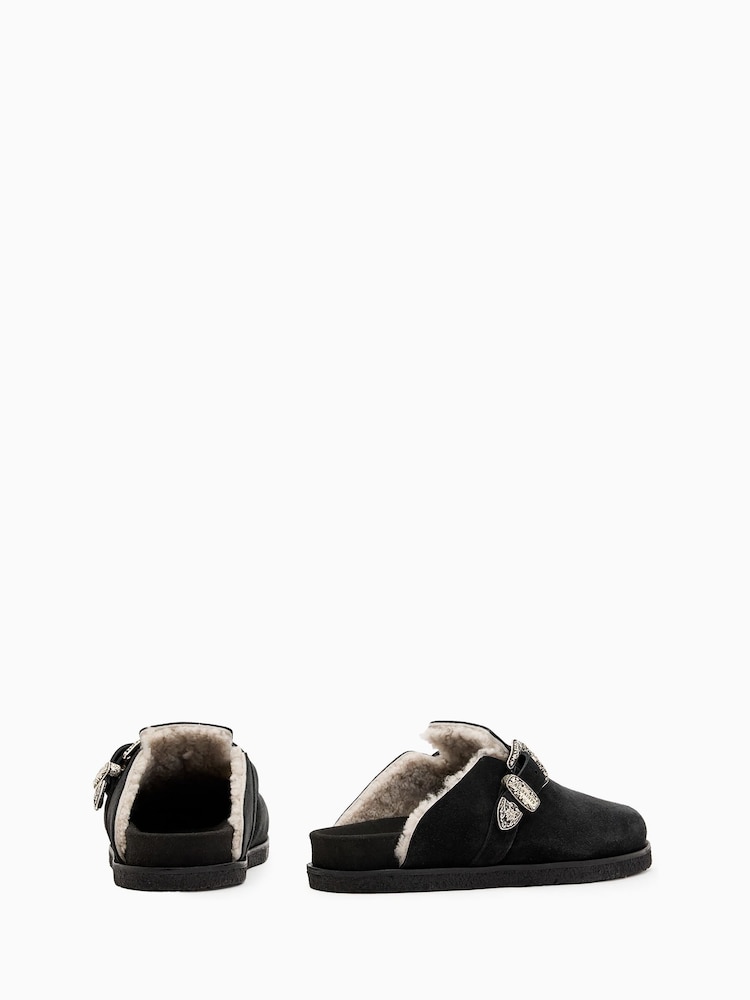 AllSaints Black Carlo Shearling Mules - Image 3 of 8