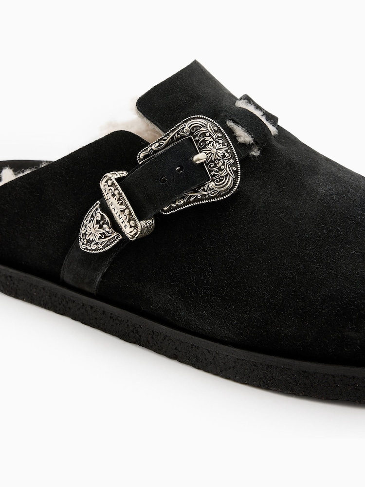AllSaints Black Carlo Shearling Mules - Image 4 of 8
